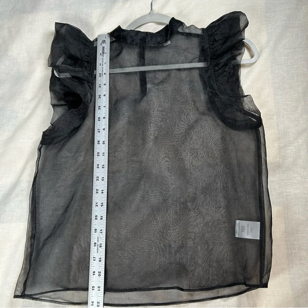 Joie Black Sheer Ruffle Sleeve Blouse - Picture 6 of 10